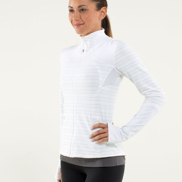Lululemon Forme Jacket Twin Striped White Tan 22154 - Picture 4 of 12